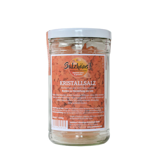 Kristallsalz 1 kg, Brocken für die Sole, im Glas